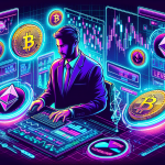 Create a digital illustration of a futuristic trading platform where a trader, surrounded by holographic charts and graphs, is expertly managing cryptocurrency trades with leverage. The environment should have a high-tech feel, with symbols of various cryptocurrencies (like Bitcoin, Ethereum, etc.) floating around. The trader should appear focused and confident, illustrating the concept of maximizing profits through skilled leverage trading.