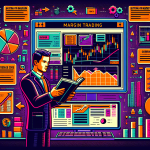 Prompt: An infographic-style illustration depicting the key elements of FTX margin trading. The image should include a stylized computer screen showing the FTX trading platform with charts, graphs, and margin indicators. Next to the screen, a trader is studying a guidebook labeled FTX Margin Trading with highlighted sections. Arrows and icons illustrate concepts such as leverage, buying on margin, and risk management. The background features financial symbols and tools to emphasize the trading environment.