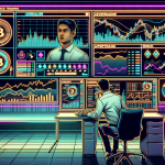 Create an image of a futuristic trading platform with multiple screens displaying cryptocurrency charts, graphs, and analytics. The setting should be a modern, sleek office with a professional trader using advanced technology. Include visual elements that highlight leverage trading, such as magnified graphs showing large profit potential and risk indicators. The overall atmosphere should convey innovation, expertise, and high-stakes financial trading.