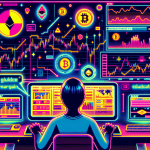 Create an image showing a dynamic and modern digital interface where a person is trading cryptocurrency with margin. The scene should feature charts, graphs, and crypto symbols (like Bitcoin, Ethereum) on multiple monitors. The background should convey a sense of a high-tech, futuristic environment. Include elements that suggest guidance or a learning process, such as highlighted tips or floating icons that represent educational tools.