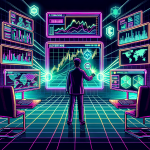 Create an image depicting a futuristic trading platform with holographic user interfaces. The central focus should be a trader, appearing confident and in control, surrounded by charts and graphs displaying various cryptocurrencies. In the backdrop, emphasize the concept of leverage with visual elements such as magnifying glasses or exponential arrows. The overall atmosphere should convey a sense of high-tech sophistication and dynamic market activity.