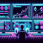 Create an image showcasing a futuristic digital trading platform with multiple cryptocurrency symbols (like Bitcoin, Ethereum, etc.) and charts displaying leverage options. The scene includes a professional trader analyzing data on holographic screens, emphasizing a high-tech and dynamic financial environment. The background should feature a blend of modern finance aesthetics and blockchain technology themes.