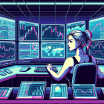 Create a detailed and futuristic digital illustration of a trader leveraging multiple cryptocurrency exchanges on high-tech screens to maximize profit. The scene should include graphs, charts, and real-time trading data, with a focus on various strategies like arbitrage and limit orders. The trader should appear focused and determined, set in a sleek, cutting-edge trading room filled with technology.