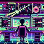 Create a digital illustration depicting the concept of 100x leverage in crypto trading. Show a trader at a desk in a high-tech environment, with multiple screens displaying complex financial charts and crypto assets. Highlight the 100x leverage concept by illustrating a large, metaphorical lever on one side, amplifying the size of the assets and potential profits on the other. Include visual cues of risk, such as warning symbols or a scale balancing potential gains and losses.