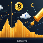 Create a visually engaging image that illustrates the concept of 100x margin in crypto trading. Show a scale balancing two sides: one side depicting the potential rewards with symbols like rockets, gold coins, and upward-trending graphs, and the other side depicting the risks with elements such as storm clouds, warning signs, and falling graphs. Include cryptocurrency symbols like Bitcoin and Ethereum to highlight the context of the trading market.