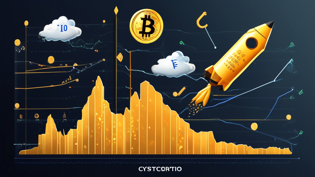 Create a visually engaging image that illustrates the concept of 100x margin in crypto trading. Show a scale balancing two sides: one side depicting the potential rewards with symbols like rockets, gold coins, and upward-trending graphs, and the other side depicting the risks with elements such as storm clouds, warning signs, and falling graphs. Include cryptocurrency symbols like Bitcoin and Ethereum to highlight the context of the trading market.