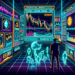 Create an image depicting a futuristic digital trading platform where a user interacts with various graphs, charts, and cryptocurrency icons on multiple holographic screens. The foreground features the prominent logo of Interactive Brokers seamlessly integrated into the interface. The background suggests a high-tech trading environment, with additional elements like fluctuating market lines, candlestick charts, and trade margin indicators to visually represent the complexities of crypto margin trading. The overall scene should feel dynamic and sophisticated, reflecting a modern approach to financial markets.