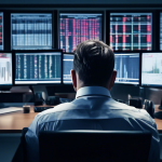 Create an image depicting a worried financial trader in a modern office setting, staring at multiple computer screens displaying stock market charts with sharp declines. There should be a notification on one screen showing Margin Call Alert. In the background, show financial newspapers with headlines about 3AC and Margin Calls to emphasize the context. The atmosphere should feel urgent and tense, highlighting the high-stakes nature of the situation.