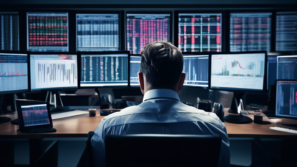 Create an image depicting a worried financial trader in a modern office setting, staring at multiple computer screens displaying stock market charts with sharp declines. There should be a notification on one screen showing Margin Call Alert. In the background, show financial newspapers with headlines about 3AC and Margin Calls to emphasize the context. The atmosphere should feel urgent and tense, highlighting the high-stakes nature of the situation.