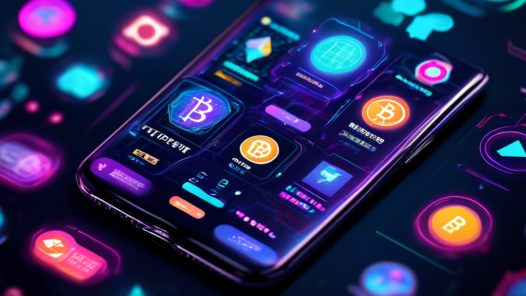 Create an image showcasing a modern smartphone screen displaying various crypto trading apps, with icons of popular cryptocurrencies like Bitcoin, Ethereum