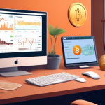 A detailed guide illustration on a computer screen showing beginner-friendly tips and steps for cryptocurrency trading; the scene includes a friendly advis