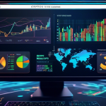 A high-tech image showcasing various advanced features of crypto trading software on a sleek, modern computer screen. The features include real-time data a