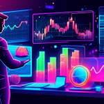 An educational illustration of crypto trading strategies using Bollinger Bands. The image should depict a digital trader analyzing price charts with Bollin