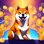 Create an image illustrating the dynamic rise of Shiba Inu Coin in the world of cryptocurrency trading. The scene should feature a vibrant digital market g