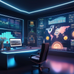 Create an image depicting a futuristic financial advisor's office, where a large holographic screen displays a diverse investment portfolio. The focus is o