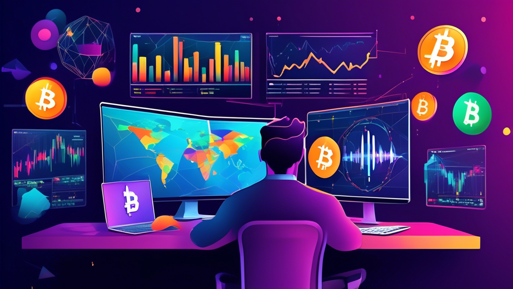 Create an image that visually represents the concept of mastering crypto trading through chart patterns. Imagine a trader analyzing various candlestick cha