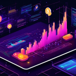 An infographic-style illustration showing the concept of crypto trading with moving averages. Include a digital background with cryptocurrency symbols like