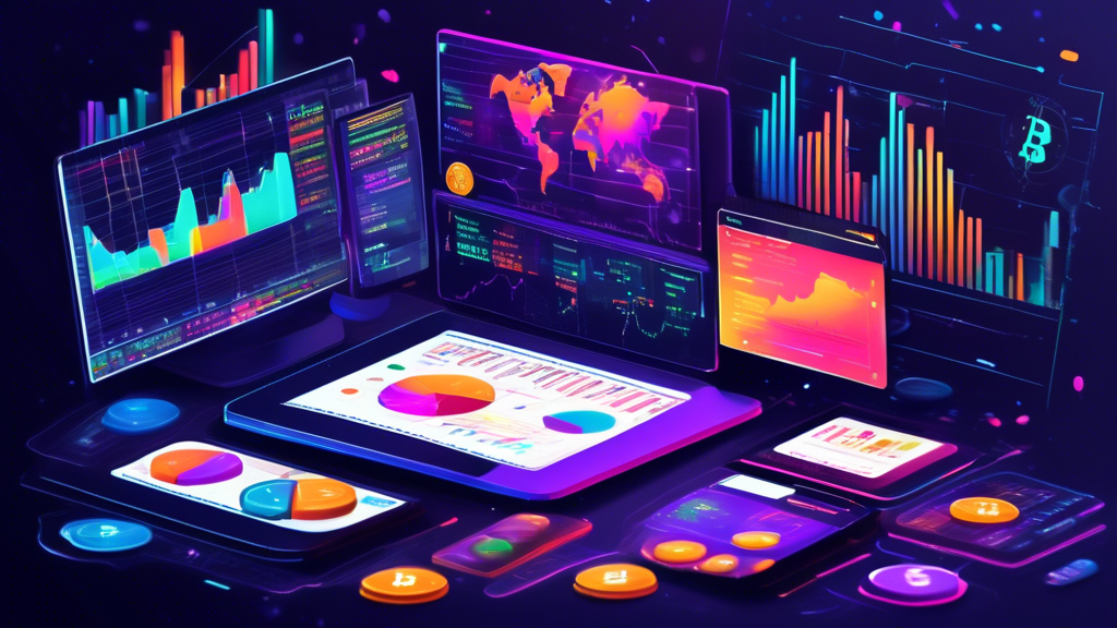 Create an image illustrating the concept of crypto trading, focusing on an order book analysis. The scene should depict a digital interface showing colorfu