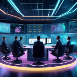 Create an image of a futuristic digital trading room with multiple holographic screens displaying cryptocurrency charts, graphs, and dynamic forecasts. The