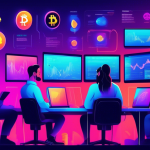 An infographic-style illustration showcasing the concept of crypto trading, featuring a diverse group of traders analyzing digital currencies on multiple s