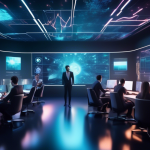 Create a dynamic and futuristic scene featuring a young, diverse group of professionals engaged in cryptocurrency trading. They are surrounded by digital s