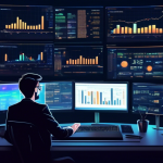 Create an image of a digital workspace of a crypto trader, filled with multiple computer screens displaying graphs, charts, and live trading data for vario