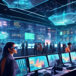 Create an image that depicts a futuristic trading floor bustling with activity, showcasing digital screens displaying various cryptocurrencies like Bitcoin