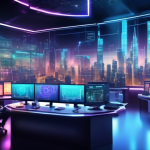 Create a visually captivating image of a futuristic digital trading desk, where multiple screens display colorful graphs and charts representing various cr