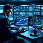 Create an image of a futuristic trading room filled with advanced technology and holographic displays showing cryptocurrency charts and data. In the center