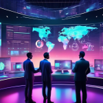 Create an image of a futuristic digital landscape where a diverse group of traders are analyzing vibrant crypto market graphs and charts displayed on inter