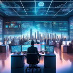 Create an image of a futuristic digital trading room filled with holographic screens displaying complex cryptocurrency charts and data analytics. The room