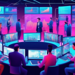 Create an image depicting a diverse group of people, each absorbed in their own unique margin trading experience. The scene is set in a futuristic trading