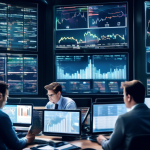 Create an image that visually represents the concept of margin trading in the financial markets. The scene should depict a modern, bustling stock exchange